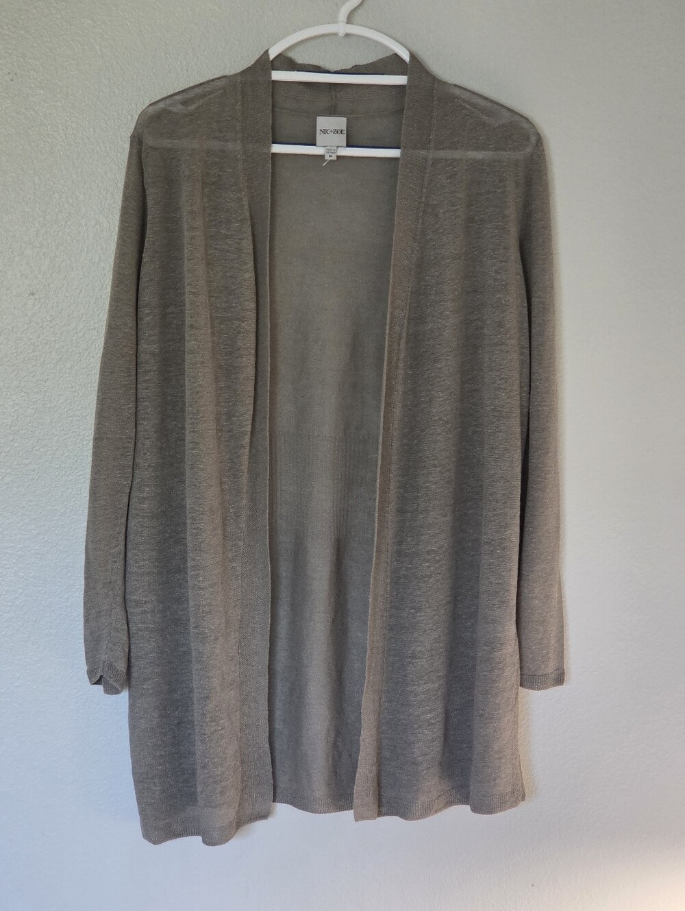 NIC+ZOE Linen Blend Taupe Open-Front Lightweight Cardigan